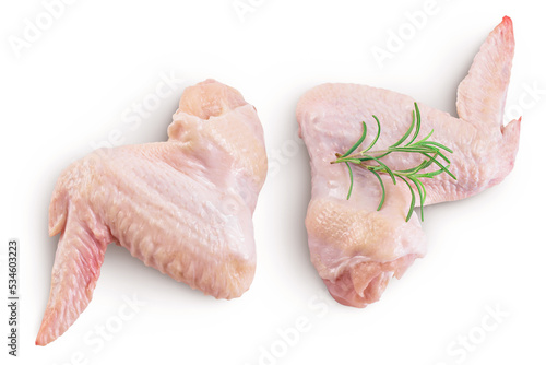 Raw chicken wings isolated on white background with full depth of field. Top view. Flat lay