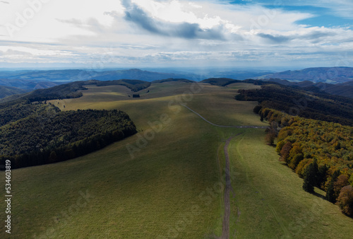 a plain between forests seen from above