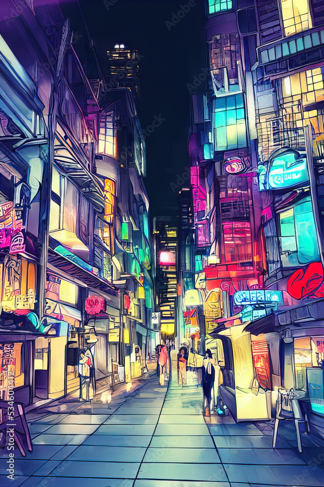Obraz premium Anime City Night