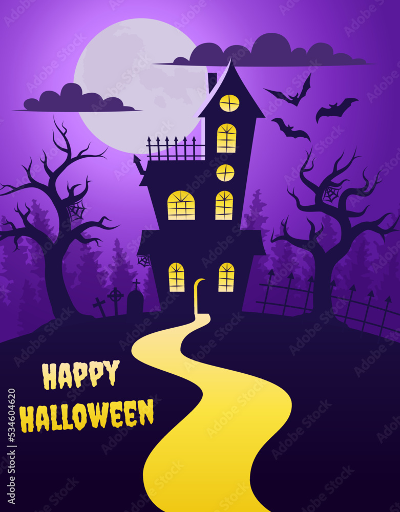 Halloween Haunted house. Vector design.