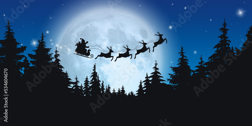 ARRIÈRE-PLAN DÉCOR DE NOËL AVEC TRAINEAU ET PLEINE LUNE
