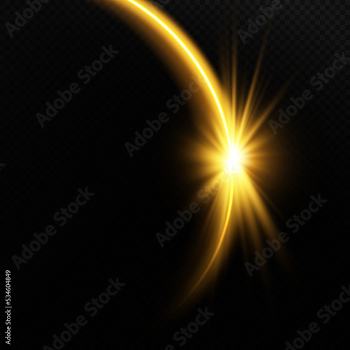 The edge of a golden solar eclipse on a black background. Golden eclipse for product advertising, natural phenomena, horror concept and others.