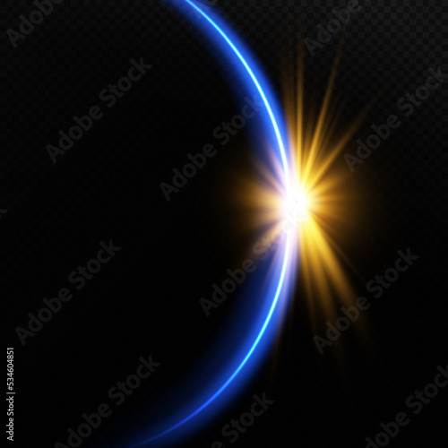 The edge of a solar eclipse on a black background, blue. Blue eclipse for product advertising, natural phenomena, horror concept and others.