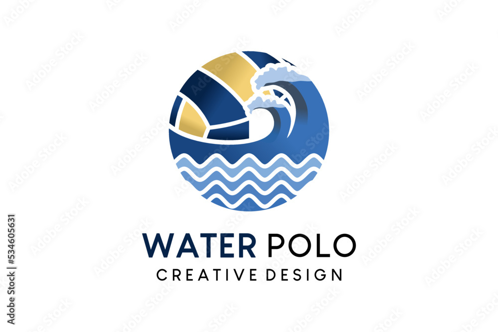 Water polo logo design, ball vector illustration combined with wave icon