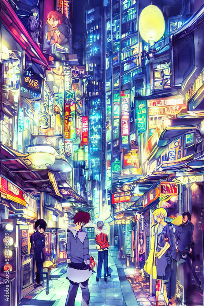 Stock-illustrationen Anime City Night | Adobe Stock
