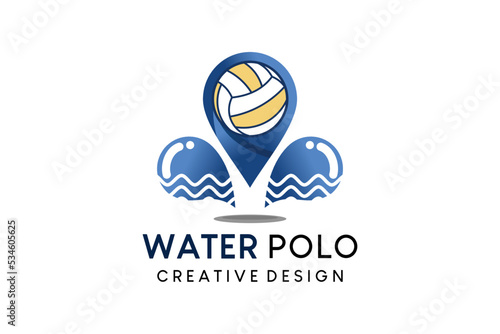 Water polo logo design, ball vector illustration with water drop icon