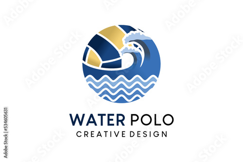 Water polo logo design, ball vector illustration combined with wave icon