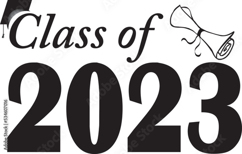Class of 2023 graphic with cap and diploma