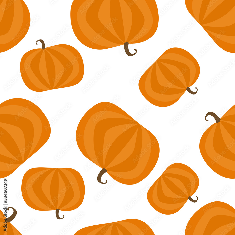 seamless pattern illustration of a pumpkin on a white background. Halloween holiday concept, design for printing on paper, fabric, dishes, clothes. a signboard and advertizing materials for supermar seamless pattern illustration of a pumpkin on a white background. Halloween holiday concept, design for printing on paper, fabric, dishes, clothes. a signboard and advertizing materials for supermar