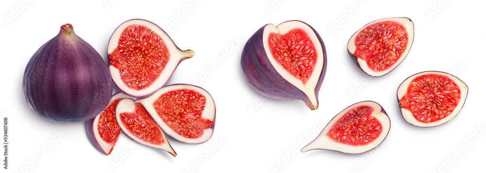 Fig fruits isolated on white background. Top view. Flat lay Fig fruits isolated on white background. Top view. Flat lay