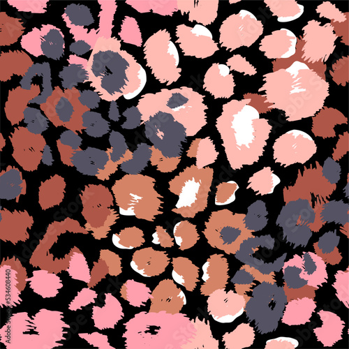 Abstract seamless chaotic leopard print. Grunge texture background. Wallpaper for girls. Fashion style pattern
