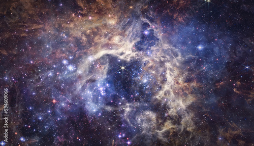 Space with stars. Galaxies and nebula. Deep space. Abstract collage from JWST. Astronomy wallpaper. Elements of this image furnished by NASA photo