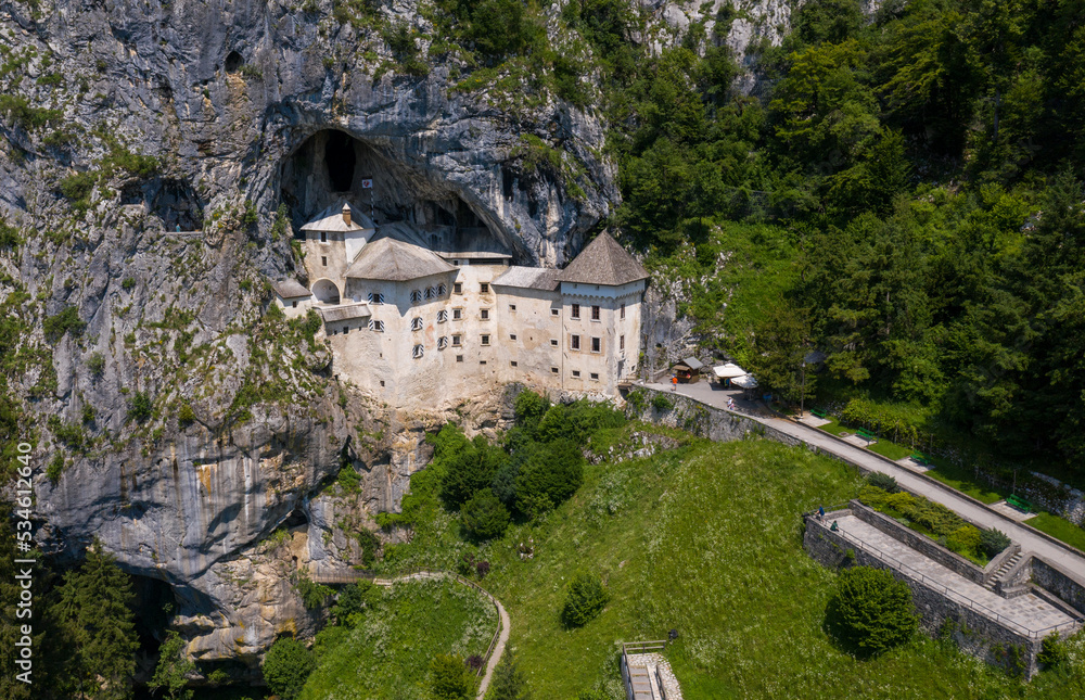 Predjama Castle in Slovenia, Europe. Renaissance castle built within a cave mouth in south central Slovenia, in the historical region of Inner Carniola. It is located in the village of Predjama