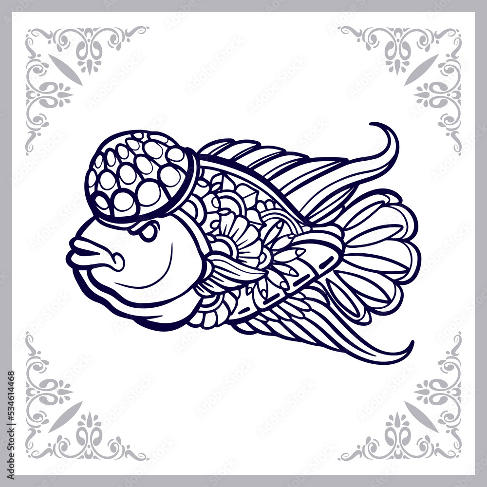 Obraz premium Flower horn fish mandala arts isolated on white background