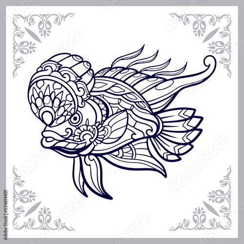 Flower horn fish mandala arts isolated on white background