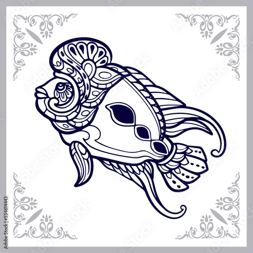 Flower horn fish mandala arts isolated on white background