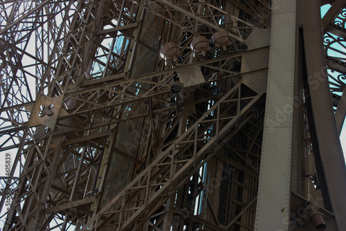 The iron construction of the Eiffel tower. Details of the construction of the Eiffel tower 