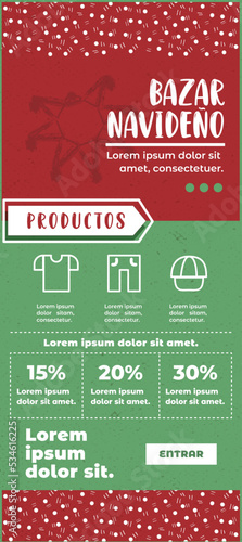 Diseño landing page vertical. Colorida página web para un bazar navideño.
