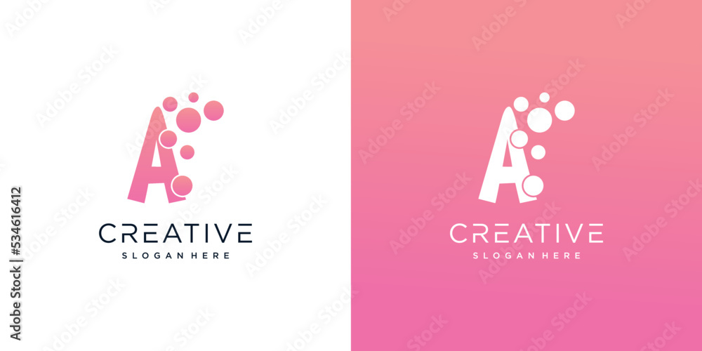 Letter A with dot and molecule concept logo template Premium Vector