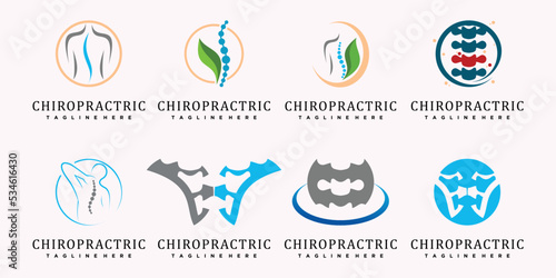 Chiropractic set clinic logo design for massage teraphy with creative element premium vector