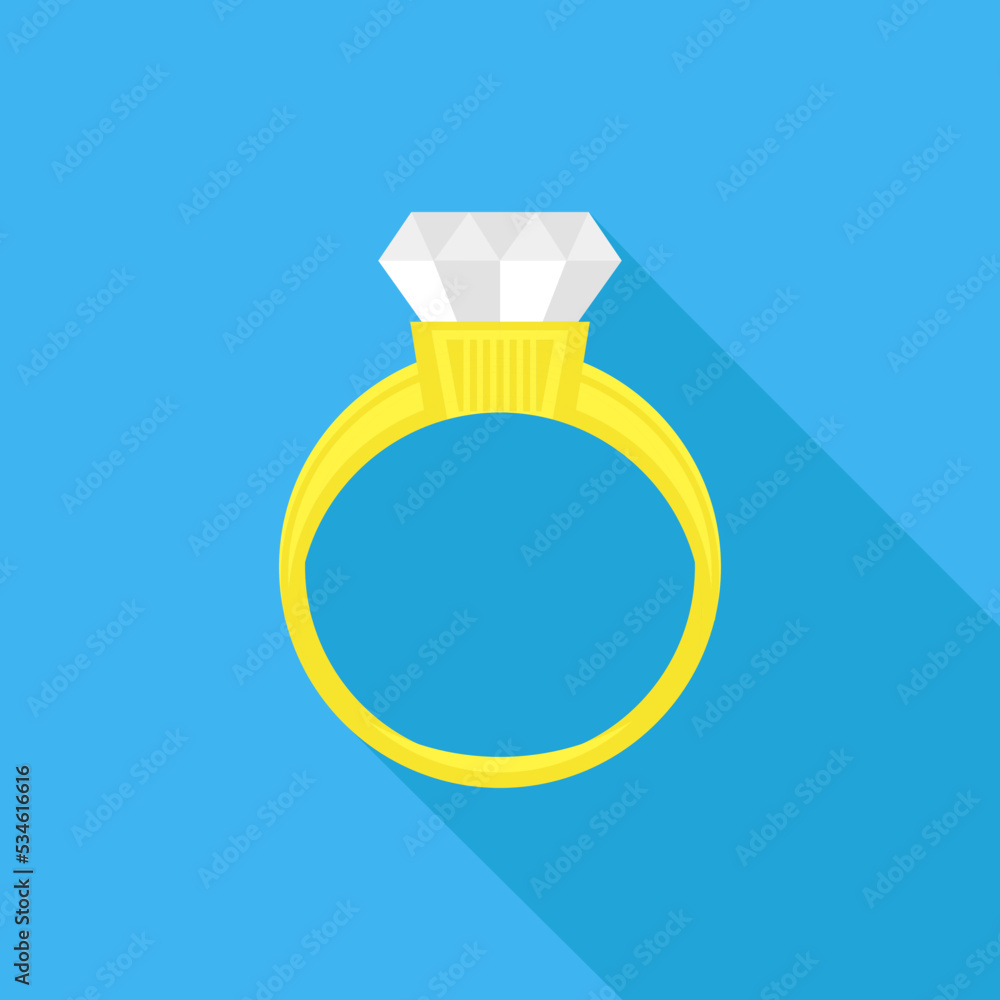 Gold Yellow Ring with Diamond Isolated on Blue Background. Gold Yellow Ring with Diamond Isolated on Blue Background.
