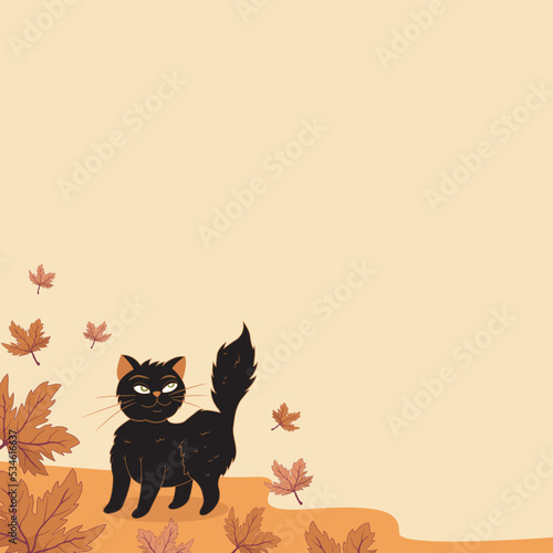 Fondo de otoño. Fondo de gato. Acción de gracias. Halloween.