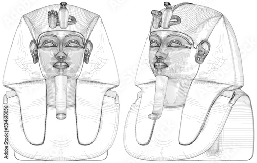 King TUT Little Egyptian King Tutankhamun Vector. Isolated Egyptian Pharaoh Tutankhamun's Funeral Mask On White Background.