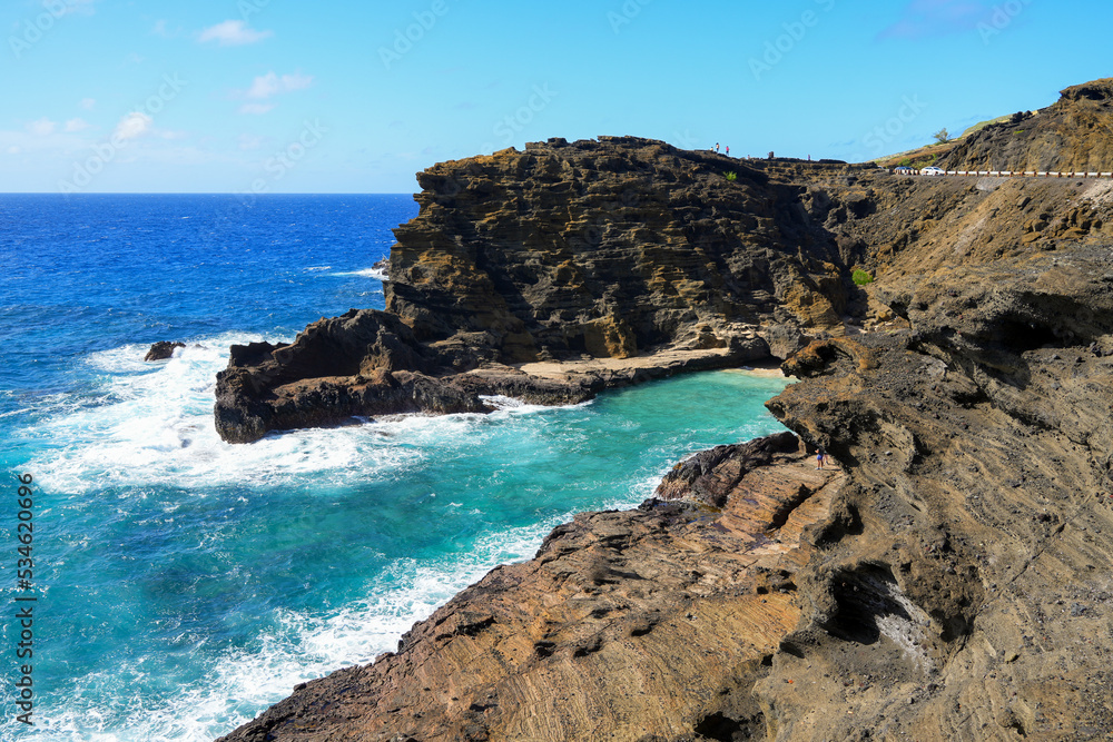 Halona Beach Cove on the eastern coast of O'ahu island in Hawaii along the Kalaniana'ole Highway