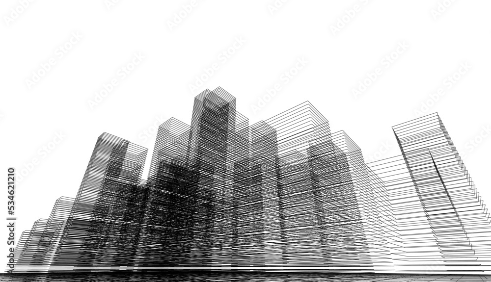 City architecture concept drawing 3d illustration City architecture concept drawing 3d illustration