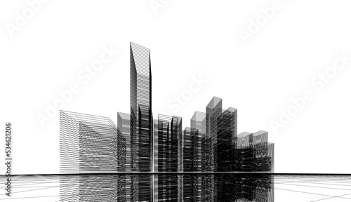 City architecture concept drawing 3d illustration