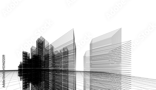City architecture concept drawing 3d illustration