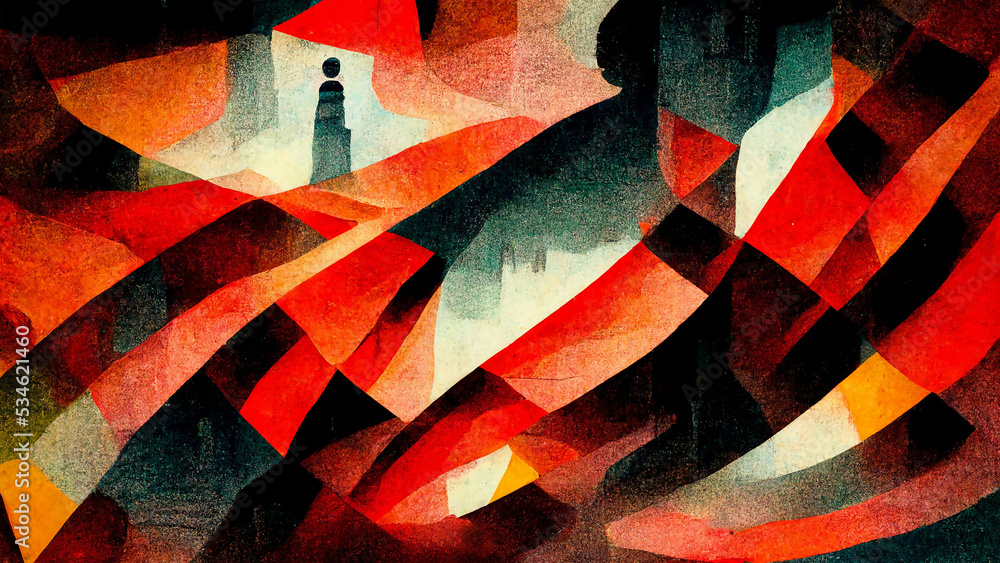 Abstract illustration with red colors, digital painting style artwork.