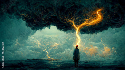 Canvas Print Lightning in a dark cloudy night sky