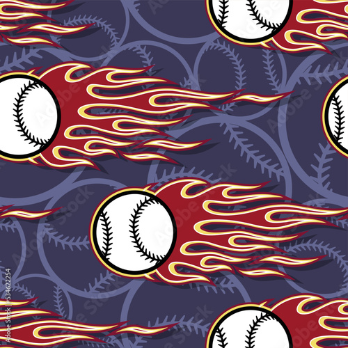 Photography Blazing baseball balls sport seamless pattern with fire flames