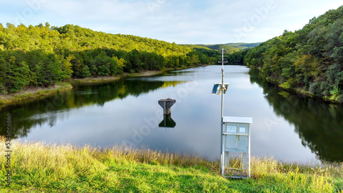 U.S. Geological Stream Gauging Survey Station at Fort Ashby dam and lake in Mineral County, West Virginia