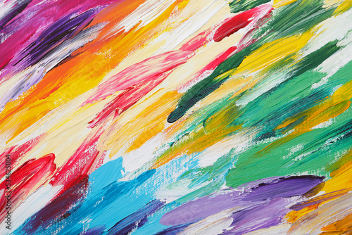 Beautiful strokes of colorful oil paints on white canvas as background  closeup