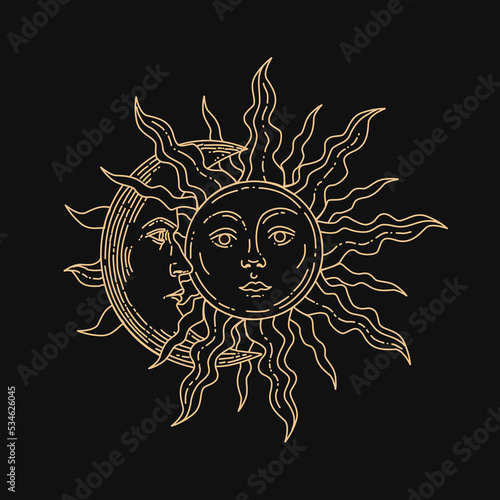 Vector illustration of the moon and the sun. Hand drawn celestial illustrations.
Design elements for decoration in modern style. magical drawings. Line drawing.