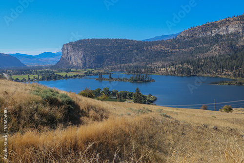 Vaseux Lake, and McIntyre bluff, situated between Oliver and Okanagan Falls, Okanagan Valley, British-Columbia, Canada photo
