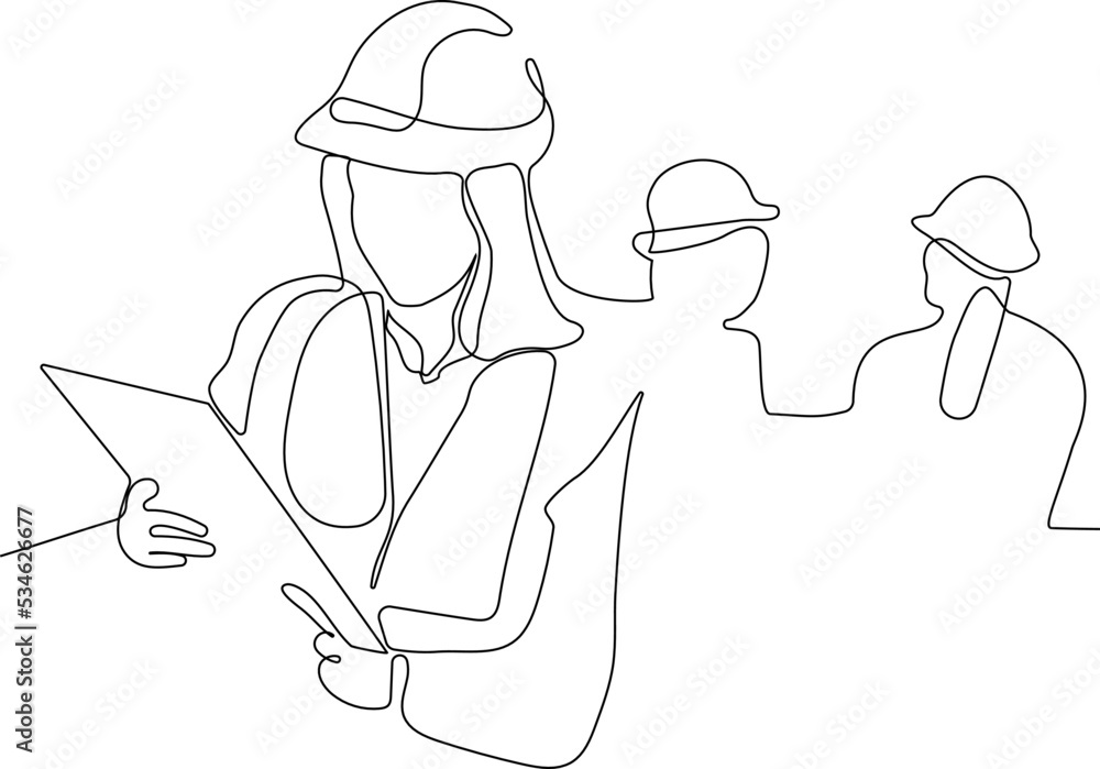 Fototapeta premium construction manager and engineer working on building site. Vector illustration