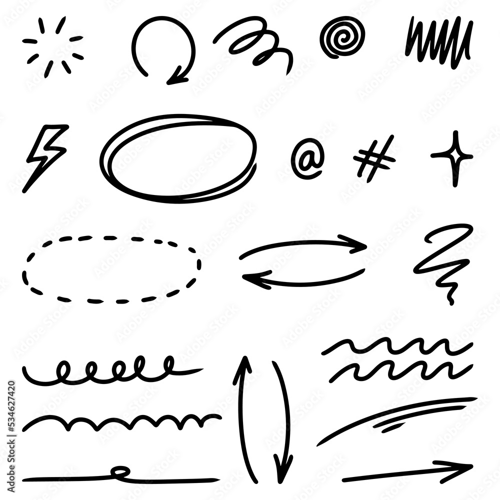 set of Hand drawn doodle elements for concept design isolated on white background. vector illustration. set of Hand drawn doodle elements for concept design isolated on white background. vector illustration.