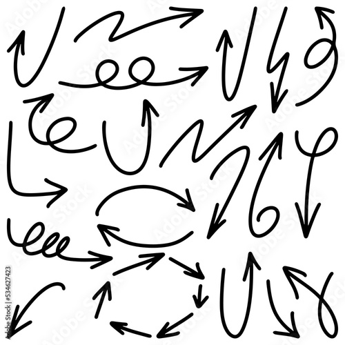 Set of Hand drawn vector arrows doodle on white background. design element vector illustration. © Kebon doodle