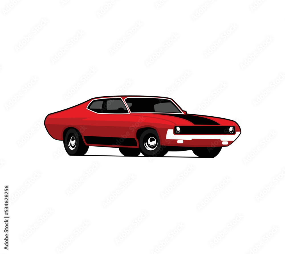 Retro muscle car emblem, logo, banner. Muscle car icon. Vector illustration.