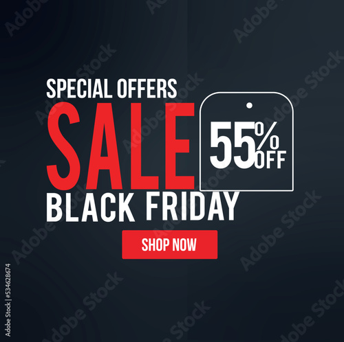 50 percent off. black and red special offers banner, for promotions and offers on Black friday.