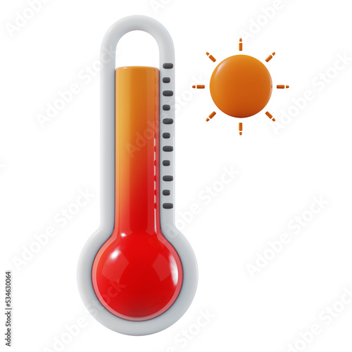 Fotografi 3D render of thermometer with high temperature icon