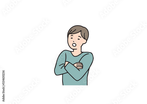 腕組みをして考えている男性　シンプルな線の人物イラスト