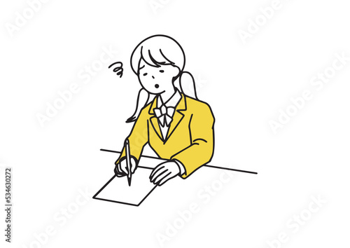 テストが難しい女子生徒　シンプルな線の人物イラスト