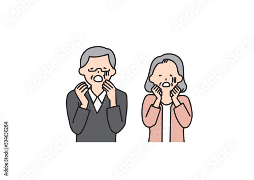 ショックを受けているシニアの夫婦　シンプルな線の人物イラスト