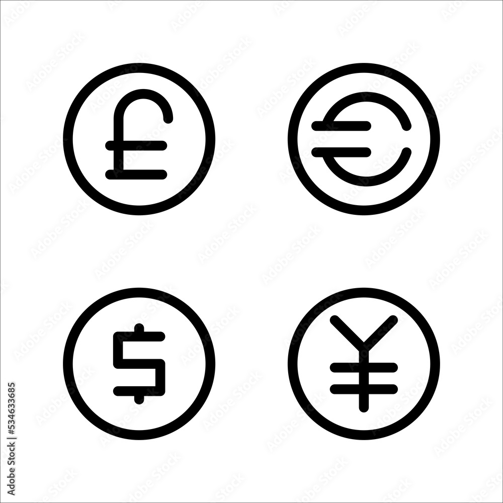 set of currency icons, on a white background. set of currency icons, on a white background.