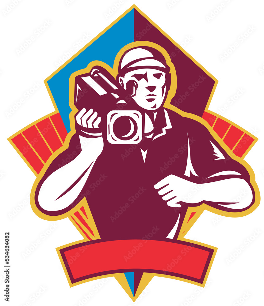 Obraz premium Cameraman Holding Movie Camera Shooting