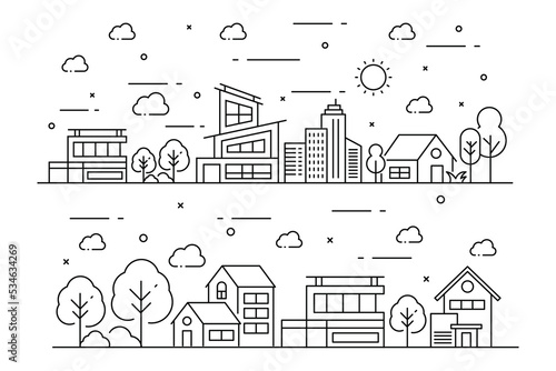Illustration of a house in thin line style